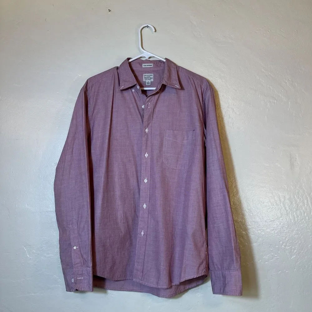 J Crew Slim Untucked L Short Secret Wash Shirting Mens Casual Red Button